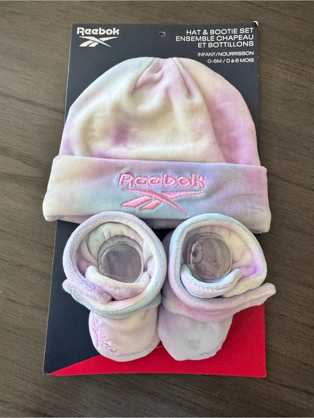 Reebok Infant Tie-Dye Pink Hat & Bootie Set new